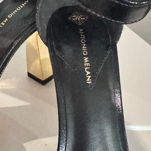 ANTONIO MELANI Black Heels with Gold Accent - Picture 3 of 9